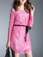 Shein Hot Pink Crochet Hollow Out Tie-waist Dress