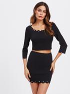 Shein Pearl Detail Scalloped Crop Top & Skirt Co-ord
