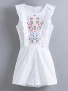 Shein Flower Embroidery Frill Trim Playsuit