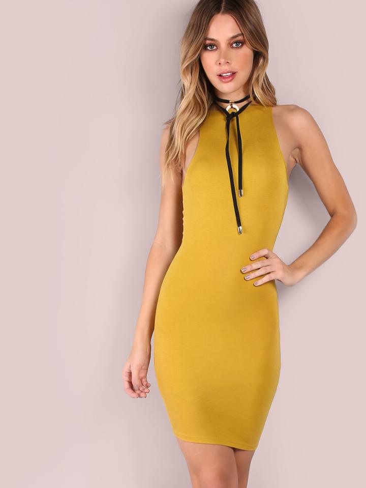 Shein Yellow Racer Neck Bodycon Dress