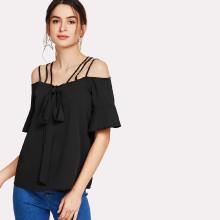 Shein Strappy Grommet Knot Front Halter Top
