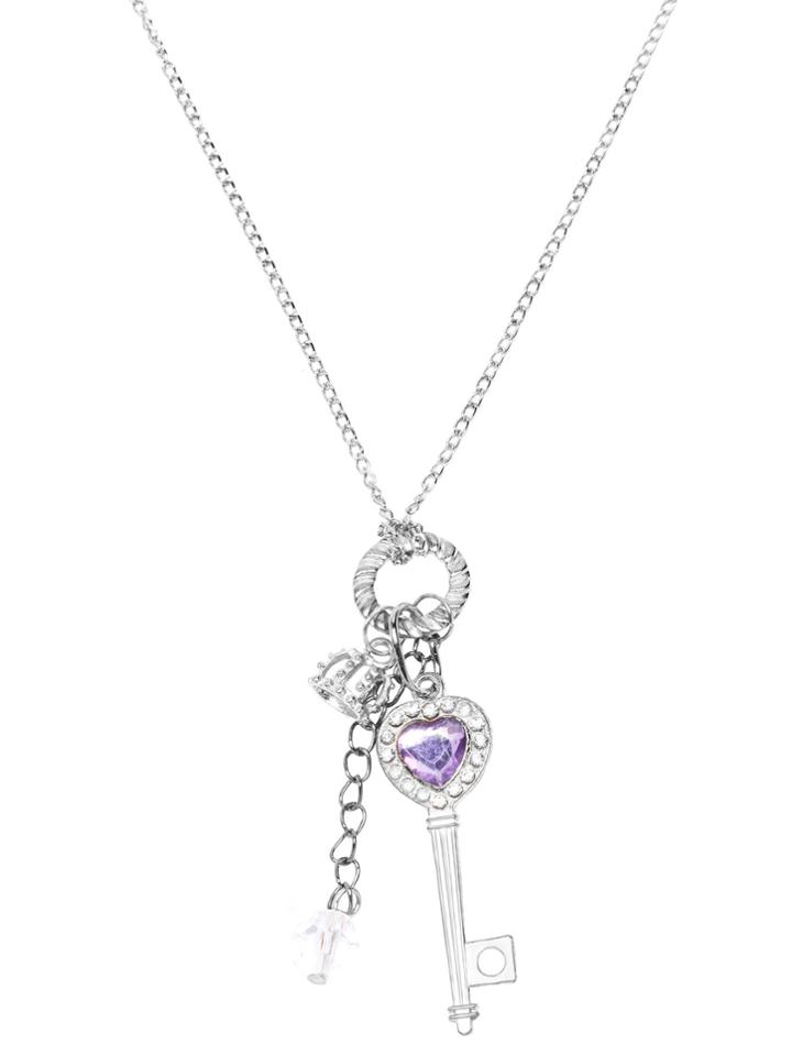 Shein Silver Plated Crystal Key Pendant Necklace