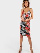 Shein Plunging Backless Flower Print Cami Dress
