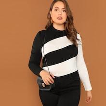 Shein Plus Mock Neck Cut And Sew Tee