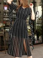 Shein V Neck Ruffle Sleeve Embroidered Split Dress