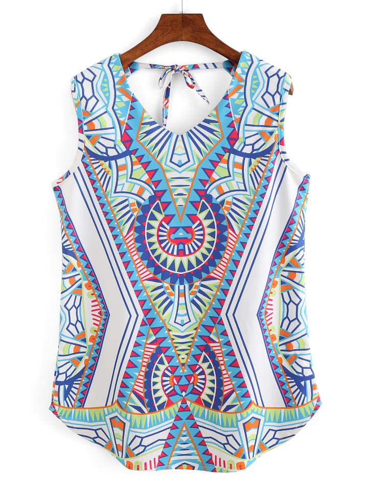 Shein Tribal Print Keyhole Tie-back Dress