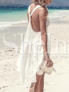 Shein White Sleeveless Backless Dress