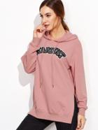 Shein Pink Letter Patch Front Side Slit Hoodie