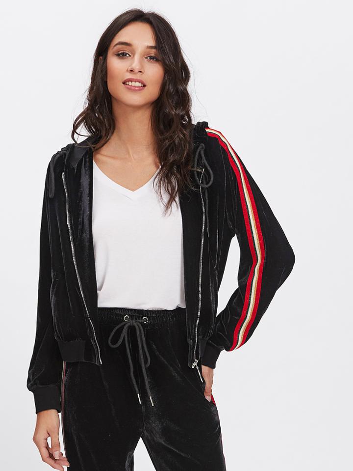 Shein Striped Raglan Sleeve Velvet Jacket
