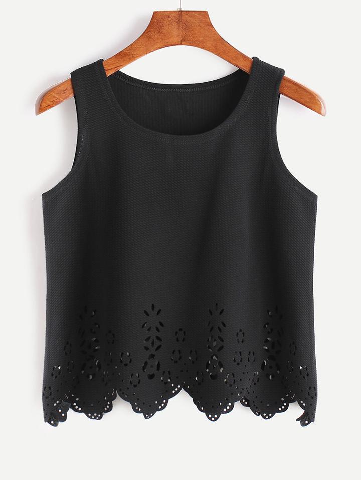 Shein Black Eyelet Scallop Hem Tank Top