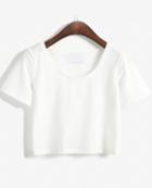 Shein White Round Neck Short Sleeve Crop T-shirt
