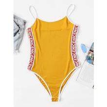Shein Plus Letter Print Tape Side Cami Bodysuit