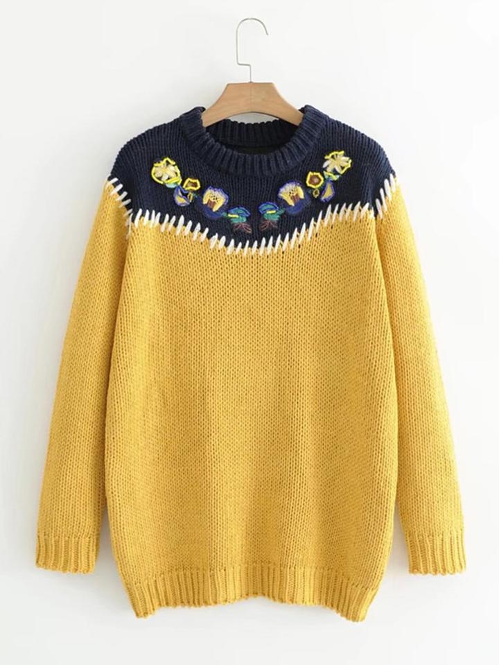 Shein Beaded Detail Patched Sweater