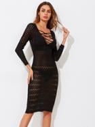 Shein Plunging Lace Up Eyelet Knit Dress