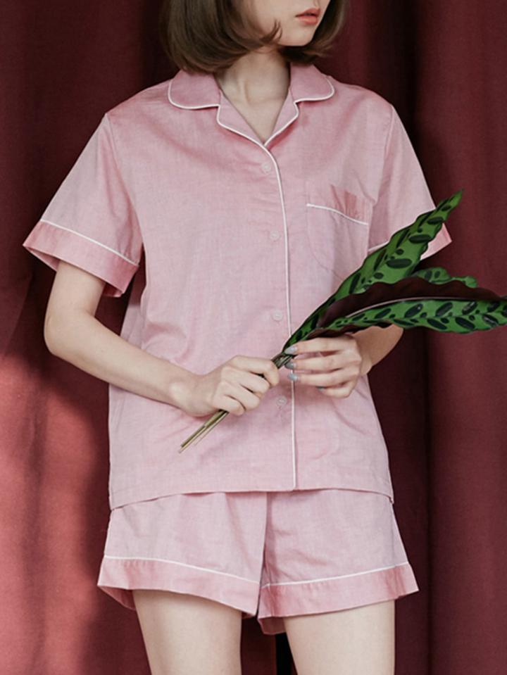 Shein Contrast Binding Shirt & Shorts Pj Set