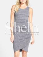 Shein Grey Knittet Sleeveless Ruched Wrap Front Dress