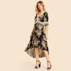 Shein Lace Insert Tassel Detail Floral Dress