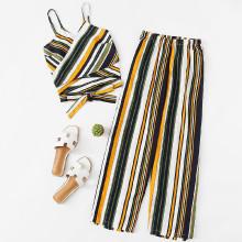 Shein Plus Striped Knot Cami Top With Pants