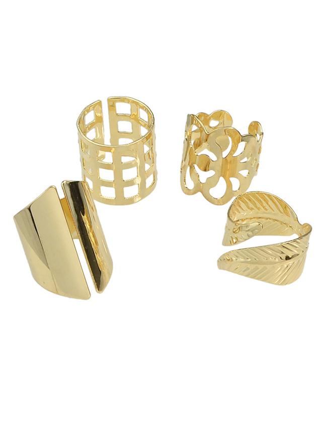 Shein Gold 4 Pcs Cuff Metal Rings
