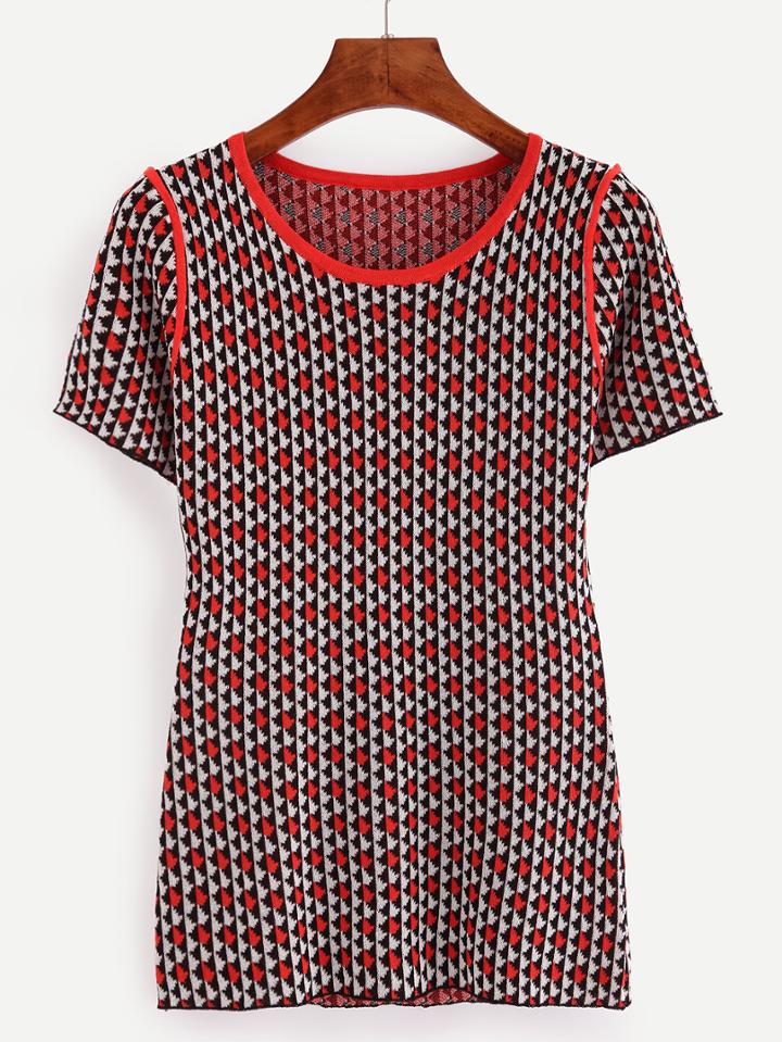Shein Red Short Sleeve Knitted T-shirt