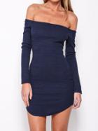 Shein Navy Boat Neck Slim Knit Bodycon Dress