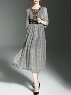 Shein Grey Contrast Lace Beading Long Dress