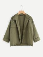 Shein Pearl Beaded Raw Cut Trim Military Jacket