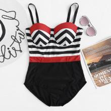 Shein Plus Striped Colorblock Swimsuit