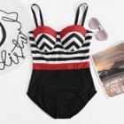 Shein Plus Striped Colorblock Swimsuit