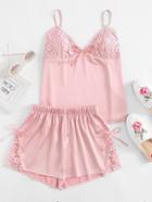 Shein Floral Lace Detail Bralette Cami Top With Shorts Pajama Set