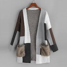 Shein Contrast Faux Fur Open Front Knit Coat