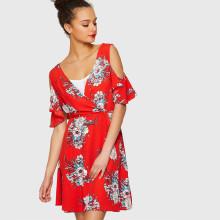 Shein Open Shoulder Floral Wrap Dress