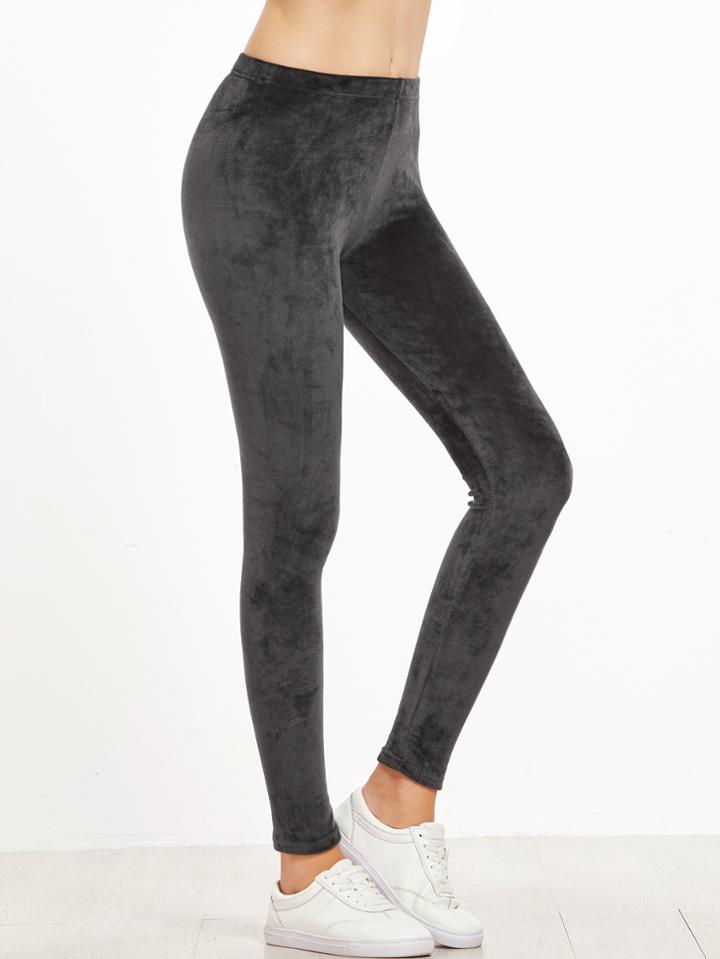 Shein Dark Grey Velvet Skinny Leggings