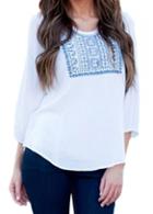 Rosewe Three Quarter Sleeve Printed White T Shirt