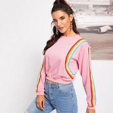 Shein Striped Tape Detail Sweatshirt