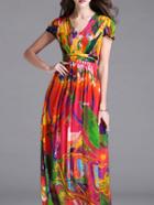 Shein Multicolor V Neck Print Maxi Dress