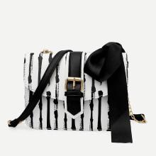 Shein Striped Detail Buckle Decor Chain Bag