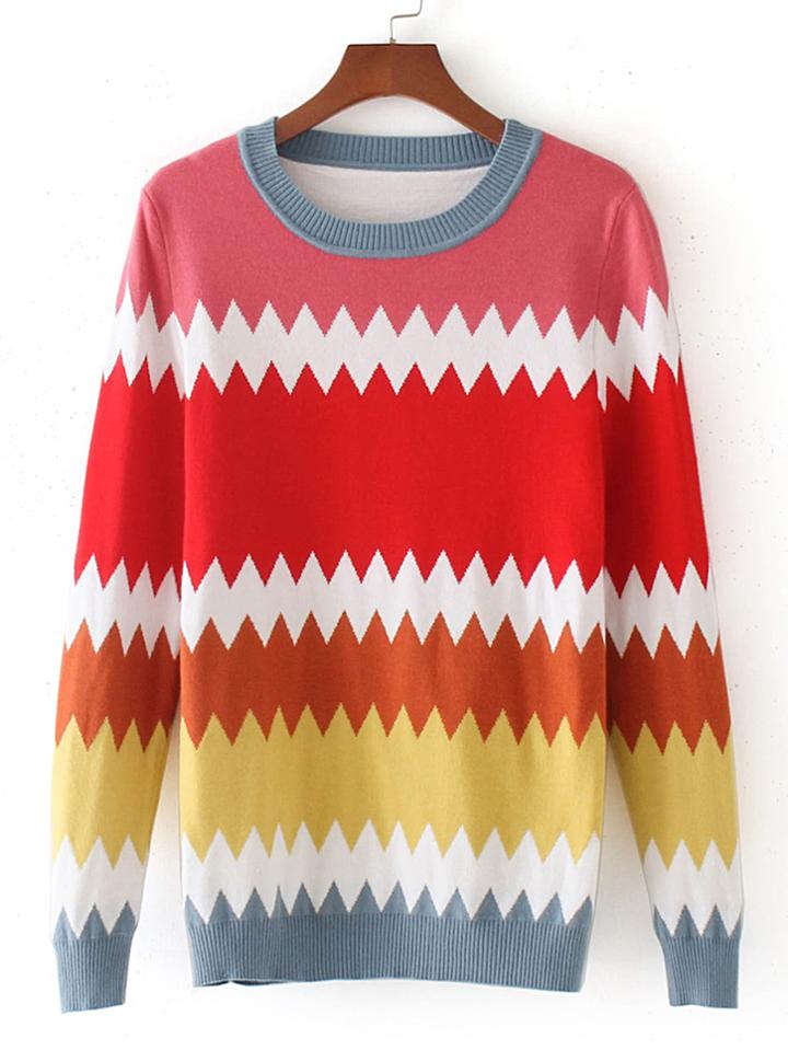 Shein Color Block Zigzag Pattern Knitwear