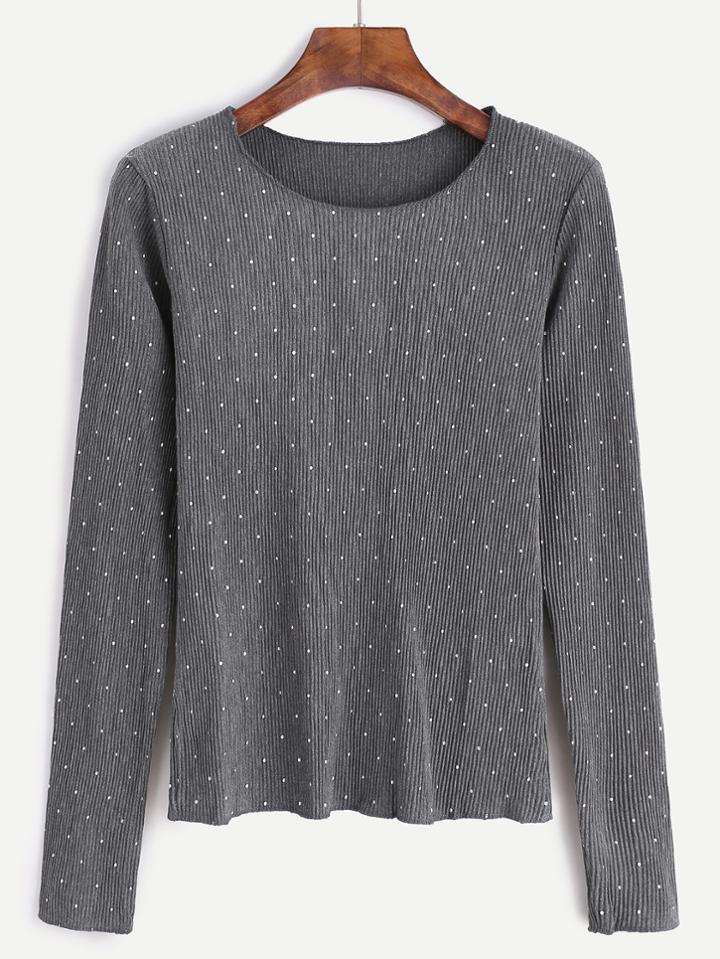 Shein Grey Polka Dot Long Sleeve T-shirt