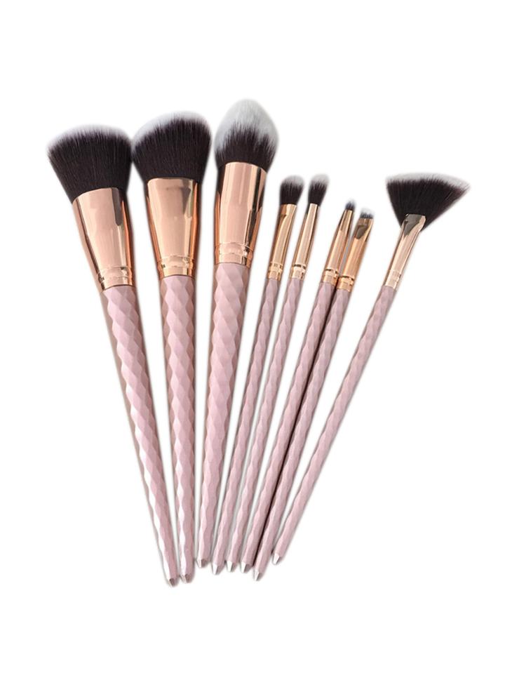 Shein Textured Handle Fan-shaped Makeup Brush Set