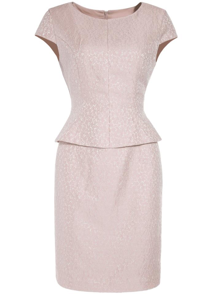 Shein Nude Cap Sleeve Peplum Jacquard Sheath Dress