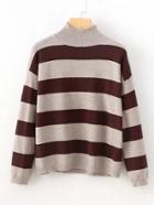 Shein Block Striped Mock Neck Sweater