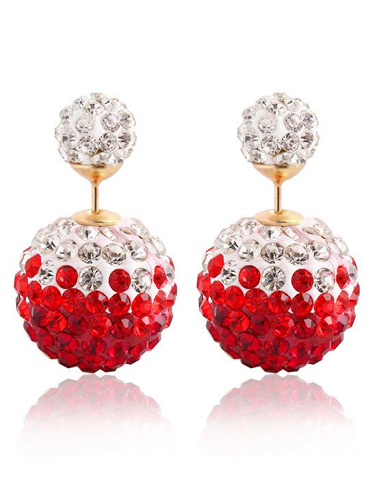 Shein Rhinestone Ball Double Sided Stud Earrings - Red