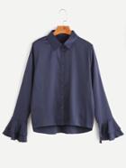 Shein Navy Tiered Bell Sleeve High Low Shirt