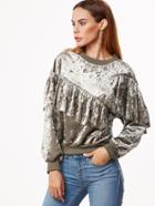 Shein Grey Contrast Ribbed Trim Ruffle Velvet Sweatshirt