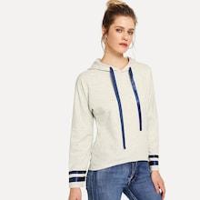 Shein Striped Sleeve Drawstring Hoodie