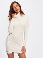 Shein High Neck Ripped Ribbed Knit Dress