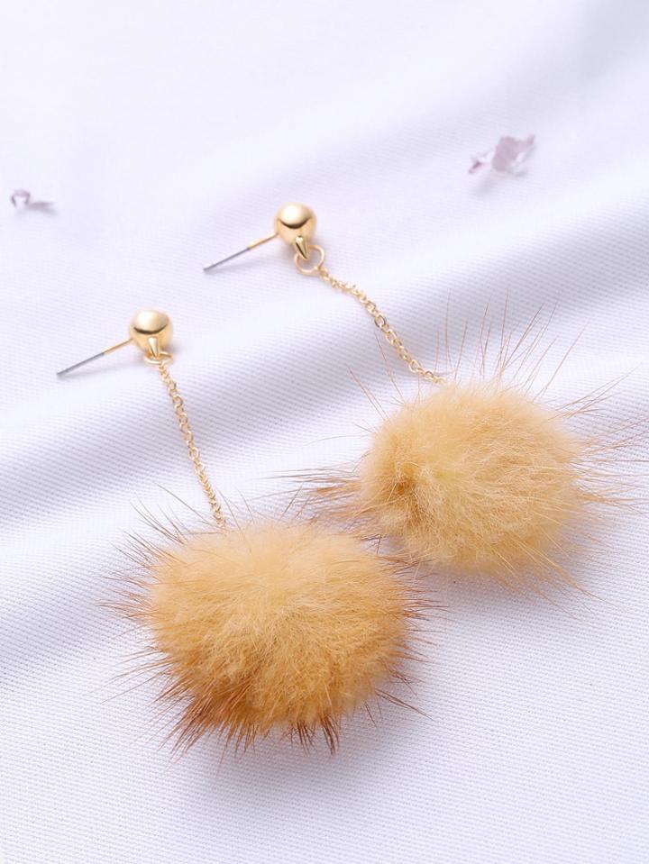 Shein Khaki Pom Pom Drop Earrings