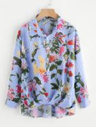Shein Mixed Print Box Pleated Gathered Hem Blouse