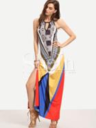 Shein Multicolor Print Split Side Hollow Maxi Dress